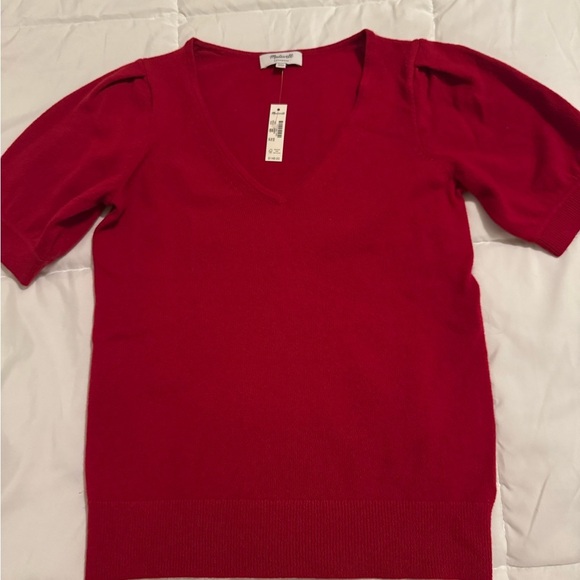 New - Madewell cashmere V-Neck Puff-Sleeve Sweater Tee - Picture 5 of 5